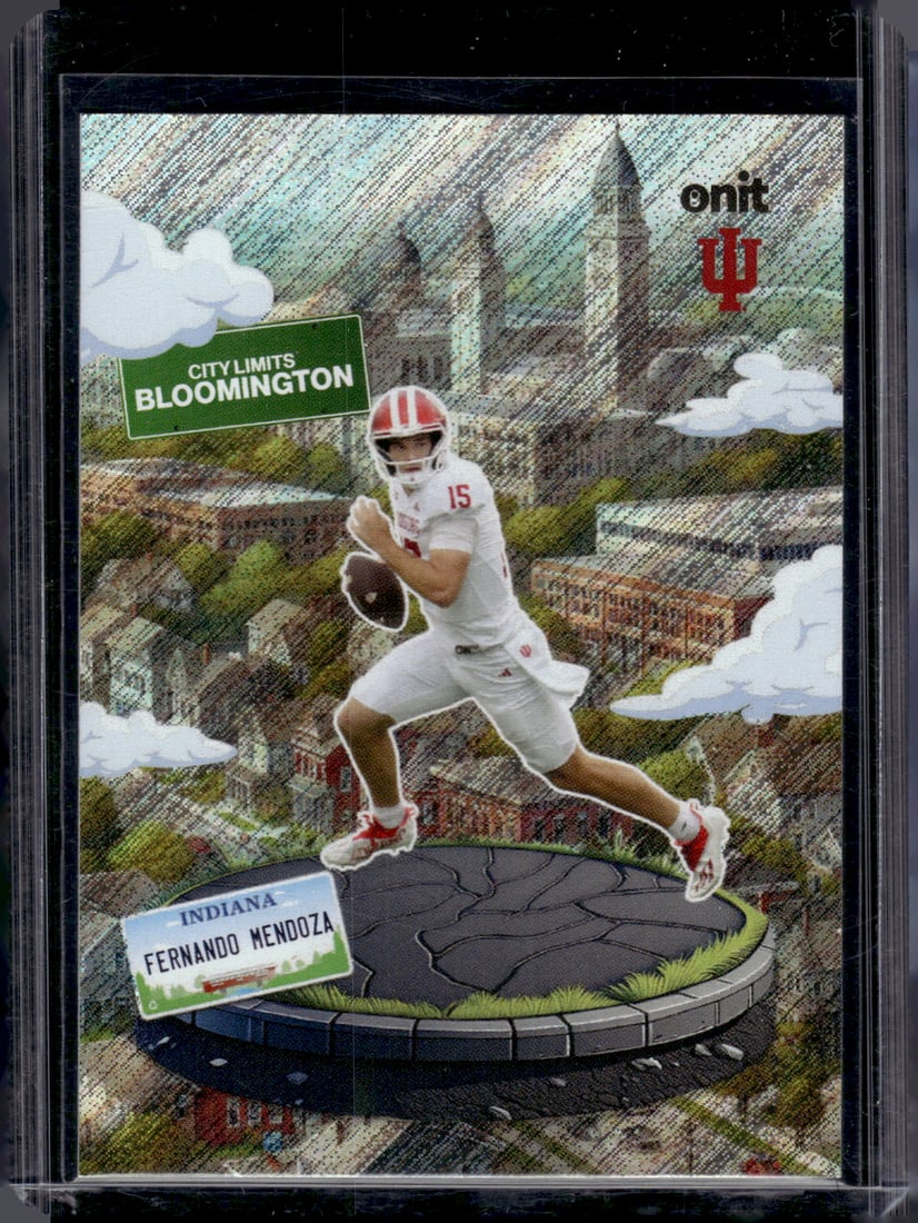 Fernando Mendoza City Limits 2025 Onit #CL-1 Indiana Hoosiers: ONIT Select, Prizm, Mosaic, Contenders, Zenith, Phoenix, Illusions, Absolute, Rookie NFL Sports Trading Cards, SP, SSP, Cards, Football Cards for Sale Near Me, Superbowl & Hall of Fame Player Cards, M