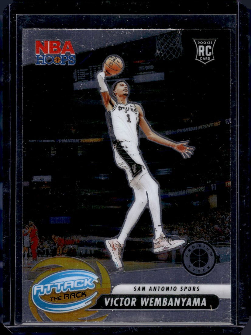 Victor Wembanyama Rookie Card Attack the Rack 2023-24 Premium Stock #3 Spurs: Panini Select, Prizm, Mosaic, Contenders, Revolution, Phoenix, NBA Hoops, Rookie NFL Sports Trading Cards, Silver, SP, SSP, Wave Prizms, Numbered Cards, Basketball sports Cards for Sale Near Me, NBA C