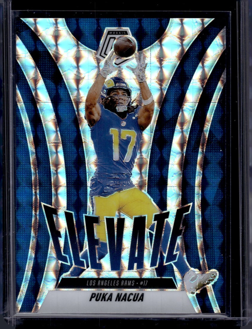 Puka Nacua Elevate Silver Mosaic Prizm 2025 Mosaic #18 Los Angeles Rams: Panini Select, Prizm, Mosaic, Contenders, Zenith, Phoenix, Illusions, Absolute, Rookie NFL Sports Trading Cards, SP, SSP, Cards, Football Cards for Sale Near Me, Superbowl & Hall of Fame Player Cards,