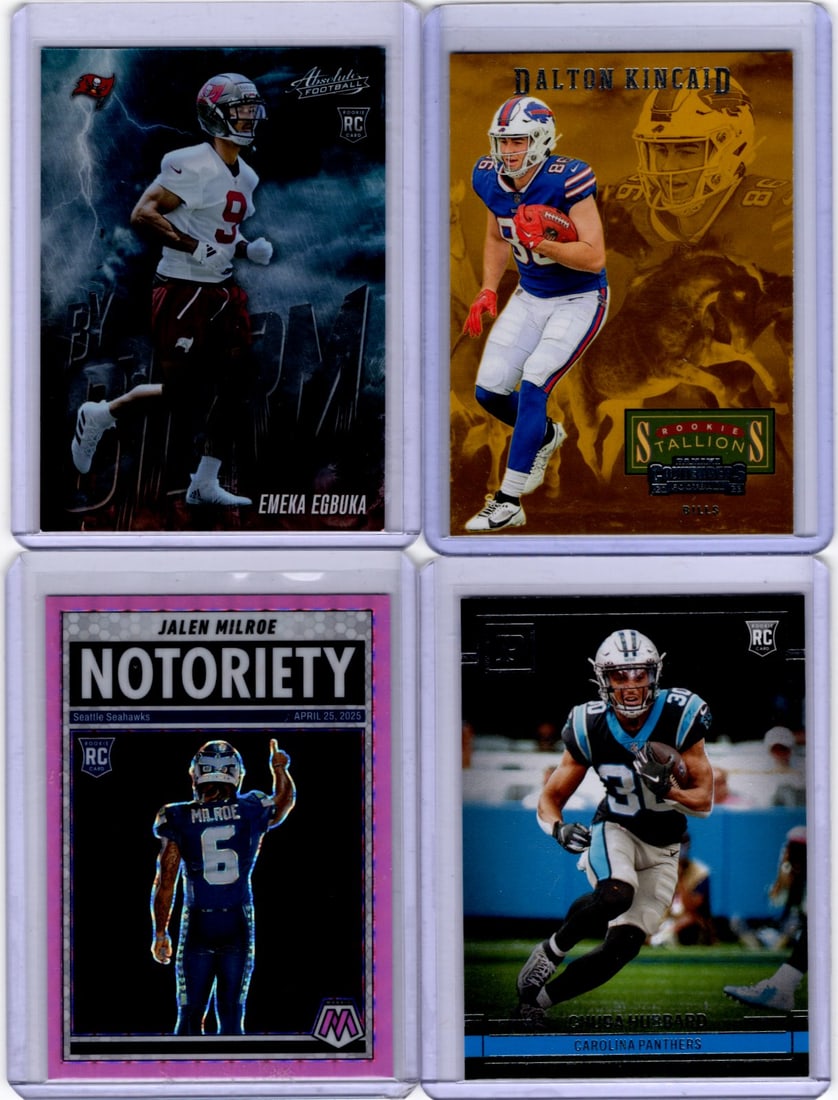 Lot of 4 NFL Rookie Cards. Egbuka, Kincaid, Milroe, Hubbard (1 of 2)