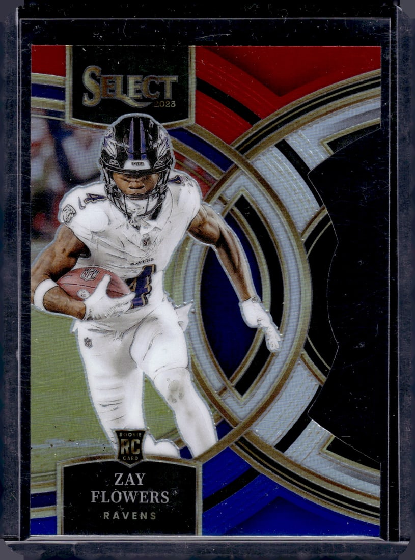 Zay Flowers Rookie Card Red/Blue Prizm Die Cut 2023 Select #157 Baltimore Ravens (1 of 2)