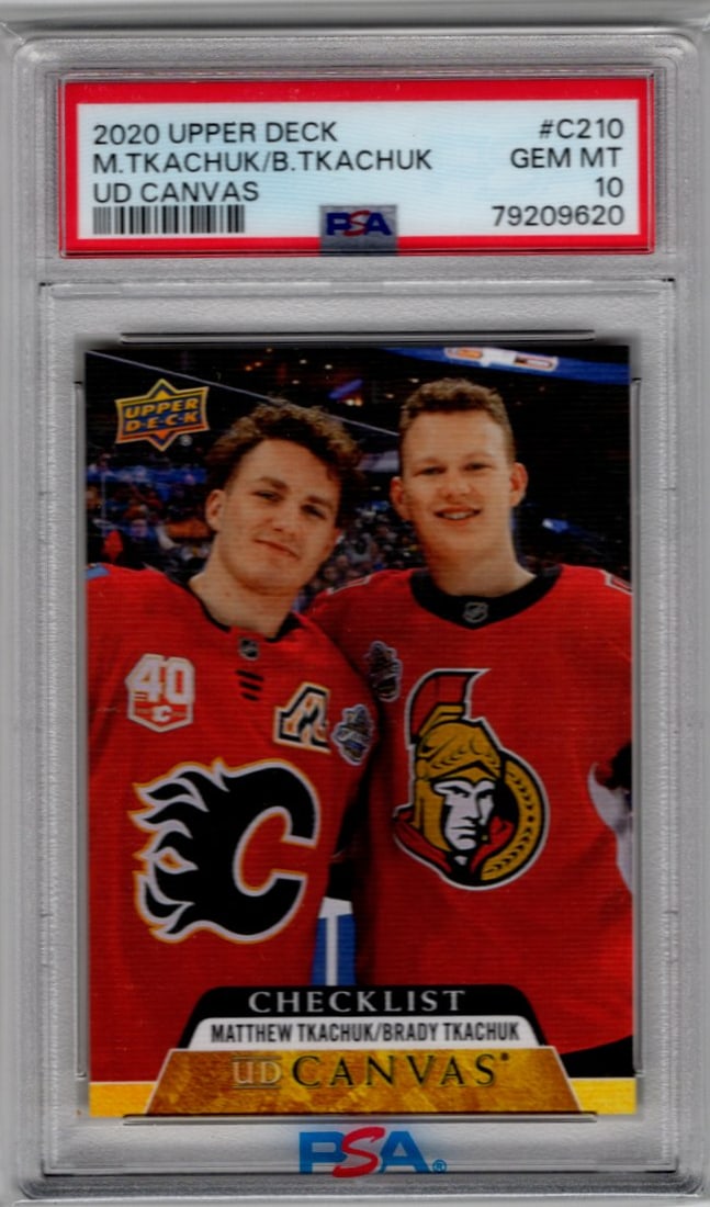 Matthew Tkachuk/Brady Tkachuk UD Canvas 2020-21 Upper Deck #C210 PSA 10: Upper Deck NHL Hockey Trading & Sports Cards, Sports Cards for Sale Near Me, Stanley Cup & Hall of Fame Players, Valuable Auction Memorabilia Lots for Sale On Line