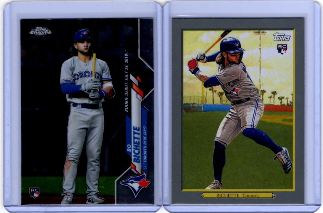 Lot of 2 Bo Bichette Rookie Cards. Topps Chrome #U-51 & Turkey Red #TR-11 (1 of 2)