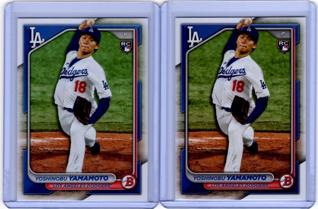 Lot of 2 Yoshinobu Yamamoto Rookie Cards 2024 Bowman #36 Los Angeles Dodgers: Bowman Baseball MLB Trading & Sports Cards, Sports Cards for Sale Near Me, World Series & Hall of Fame Players, SP, SSP, Chrome, 1st Bowman, Auction Memorabilia Lots Sold On Line