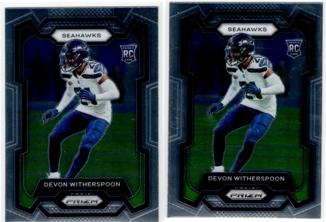 Lot of 2 Devon Witherspoon Rookie Cards 2023 Panini Prizm #389 Seattle Seahawks: Panini Select, Prizm, Mosaic, Contenders, Zenith, Phoenix, Illusions, Absolute, Rookie NFL Sports Trading Cards, SP, SSP, Cards, Football Cards for Sale Near Me, Superbowl & Hall of Fame Player Cards,