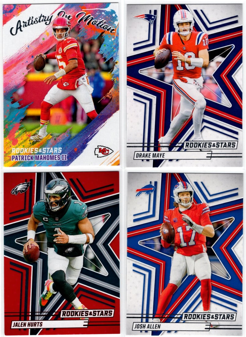 Lot of 4 NFL QB Cards 2025 Rookies & Stars. Mahomes, Maye, Allen, Hurts. See Pictures (1 of 2)