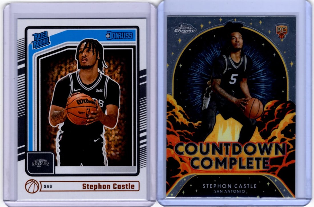 Lot of 2 Stephon Castle Rookie Cards. Donruss #244 & Topps Chrome #CC-13 Spurs (1 of 2)