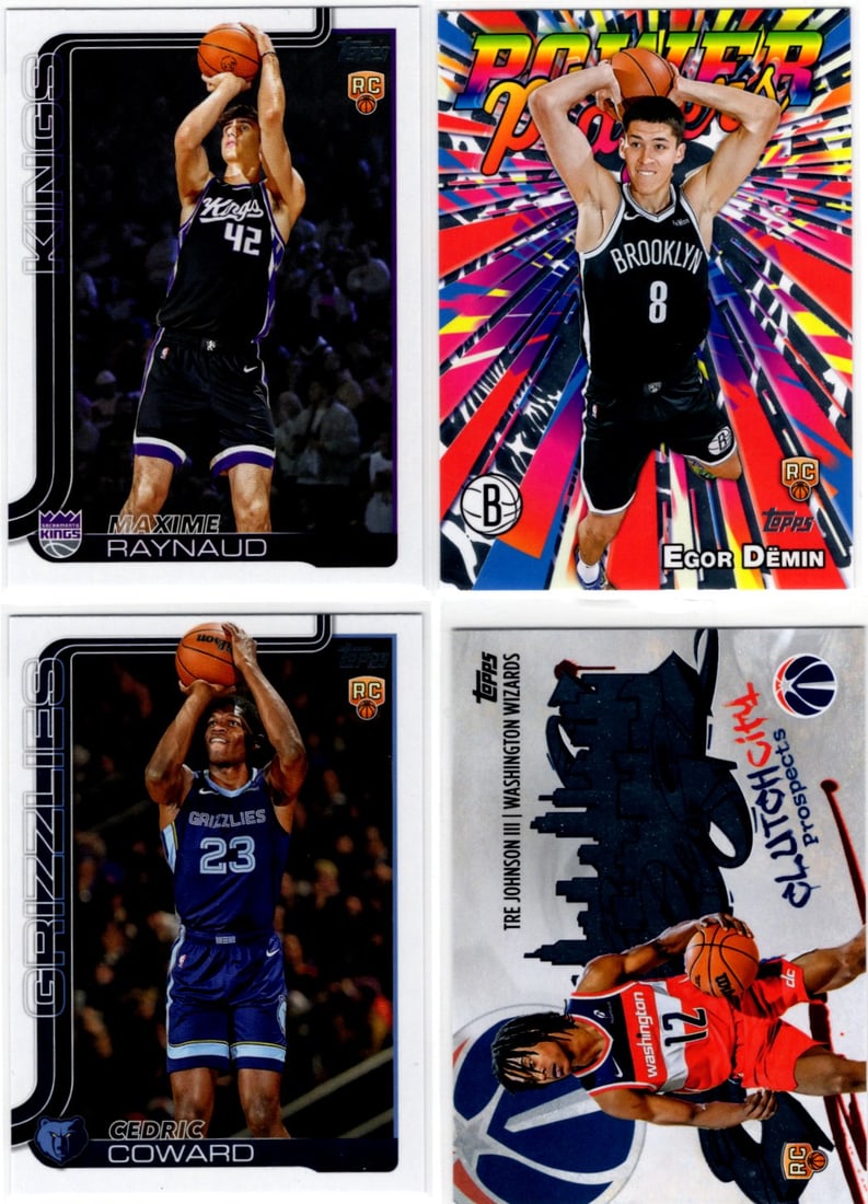 Lot of 4 2025-26 Topps NBA Rookie Cards. Raynaud, Coward, Demin, Johnson III (1 of 2)