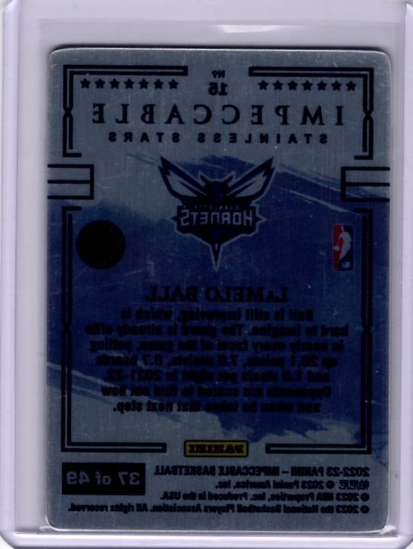 LaMelo Ball Stainless Stars Purple /49 2022-23 Impeccable #15 Charlotte Hornets (1 of 2)