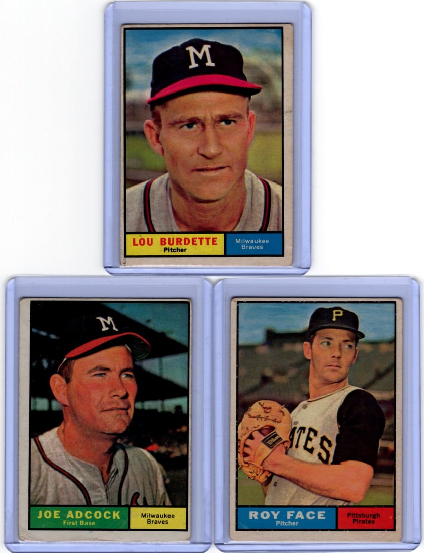 Lot of 3 1961 Topps Vintage Baseball Cards. All Different, Conditions Vary, See Pictures (1 of 2)
