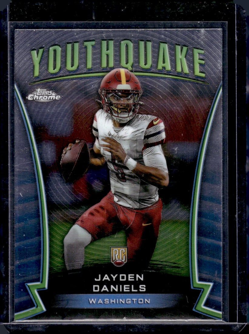 Jayden Daniels Rookie Card Youthquake 2024 Topps Chrome #Y-3 Commanders: Panini Select, Prizm, Mosaic, Contenders, Zenith, Phoenix, Illusions, Absolute, Rookie NFL Sports Trading Cards, SP, SSP, Cards, Football Cards for Sale Near Me, Superbowl & Hall of Fame Player Cards,