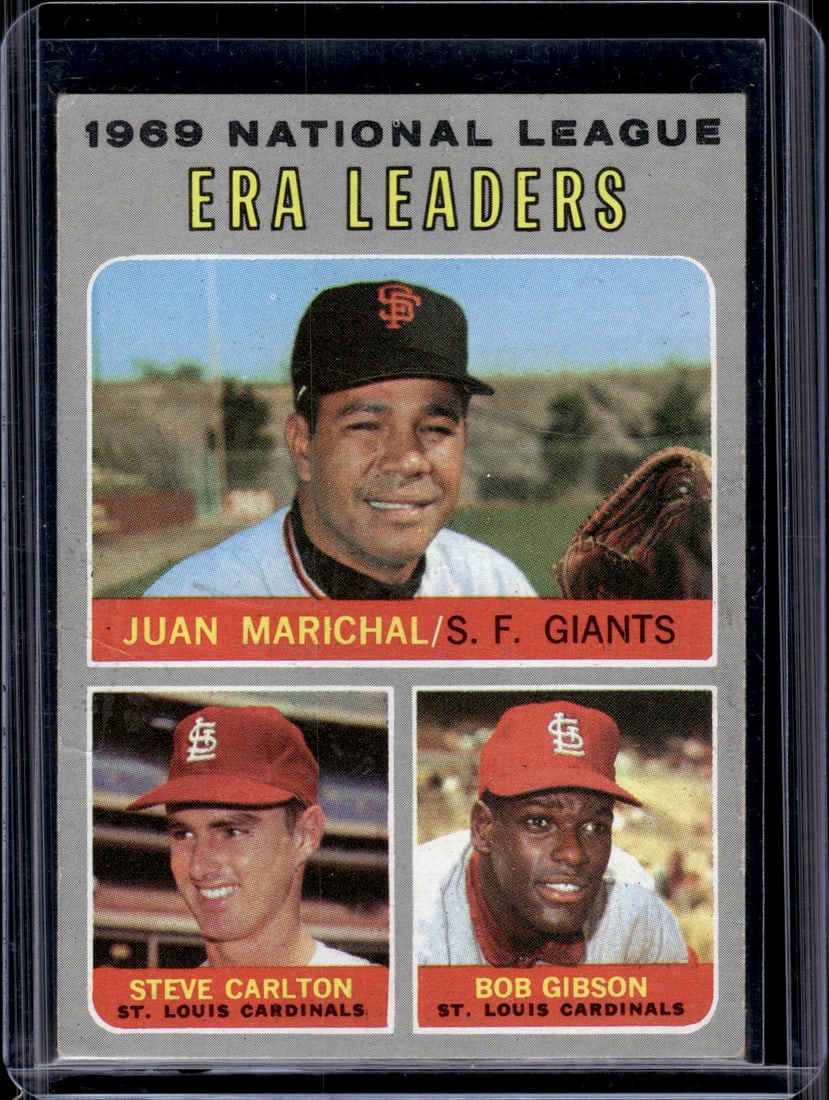 1969 ERA Leaders Marichal/Carlton/Gibson 1970 Topps #67 A Few Small Creases See Pics: MLB Trading Cards, Baseball Cards, Topps Cards, Topps Baseball Cards, Topps Vintage Cards, Sports Cards for Sale Near Me, Vintage Sports Card, Vintage Baseball Cards, Old Baseball Cards, Old Sports Ca