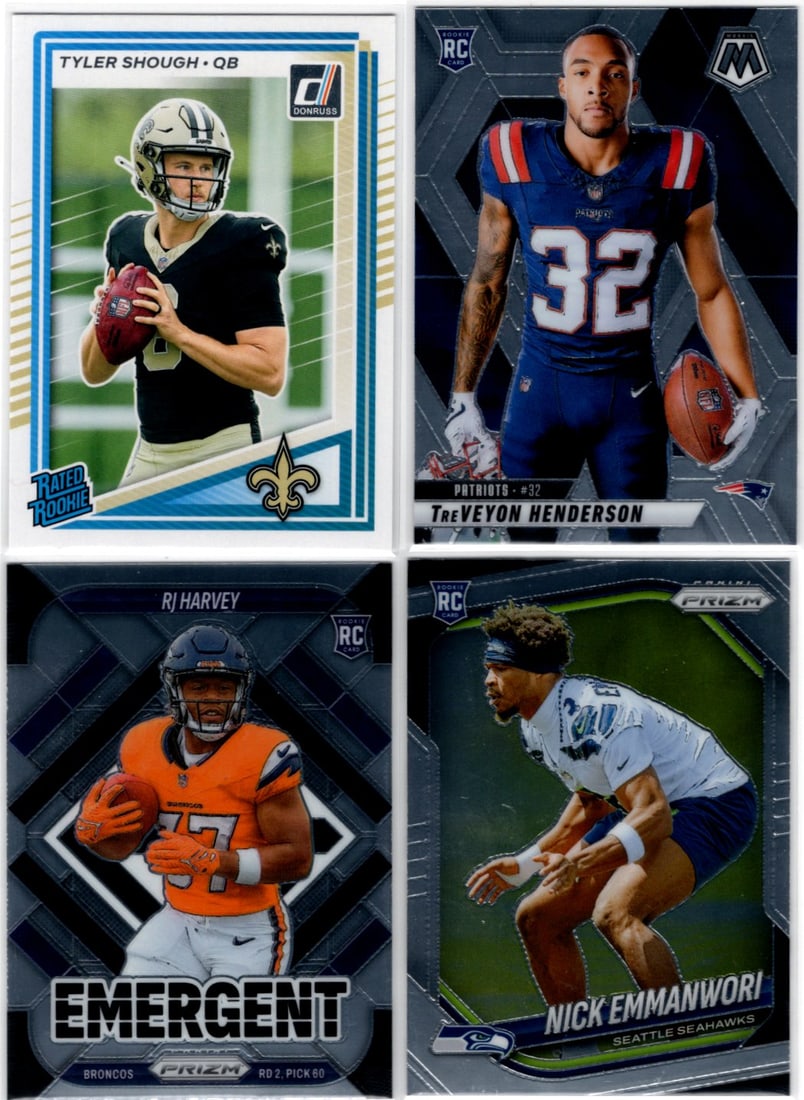 Lot of 2025 NFL Rookie Cards. Shough, Henderson, Harvey, Emmanwori (1 of 2)