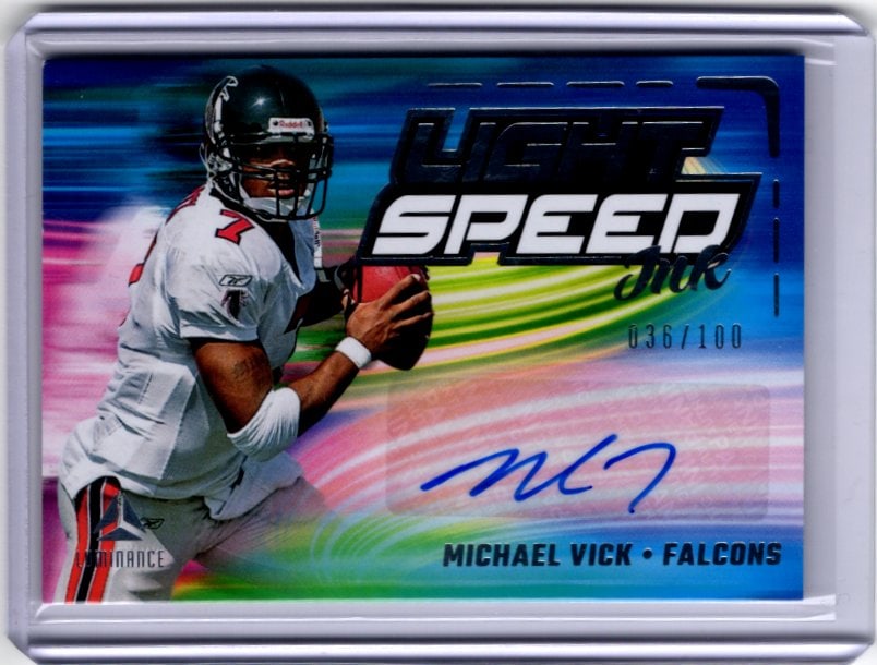 Michael Vick Light Speed Auto /100 2025 Panini Luminance #LSI-MVI Atlanta Falcons (1 of 2)