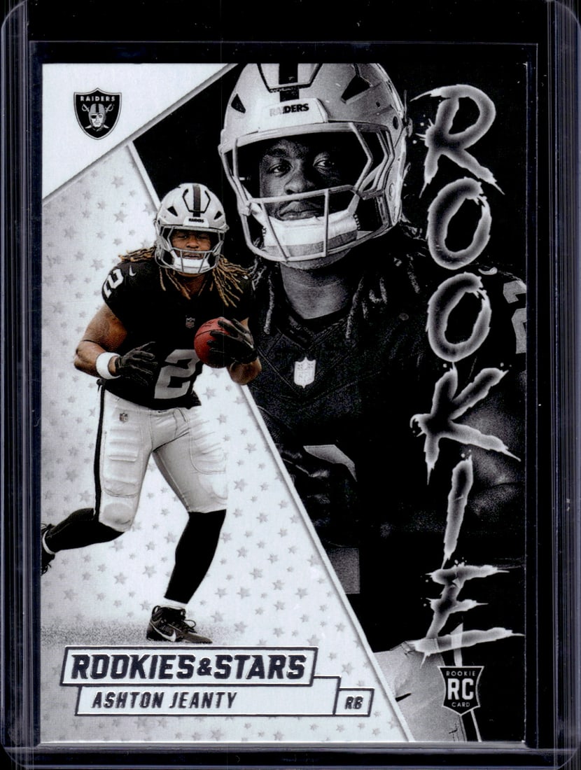 Ashton Jeanty Rookie Card 2025 Rookies & Stars #2 Las Vegas Raiders: Panini Select, Prizm, Mosaic, Contenders, Zenith, Phoenix, Illusions, Absolute, Rookie NFL Sports Trading Cards, SP, SSP, Cards, Football Cards for Sale Near Me, Superbowl & Hall of Fame Player Cards,