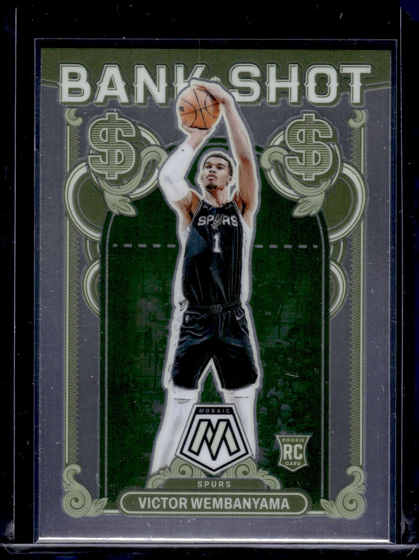Victor Wembanyama Rookie Card Bank Shot 2023-24 Mosaic #17 San Antonio Spurs: Panini Select, Prizm, Mosaic, Contenders, Revolution, Phoenix, NBA Hoops, Rookie NFL Sports Trading Cards, Silver, SP, SSP, Wave Prizms, Numbered Cards, Basketball sports Cards for Sale Near Me, NBA