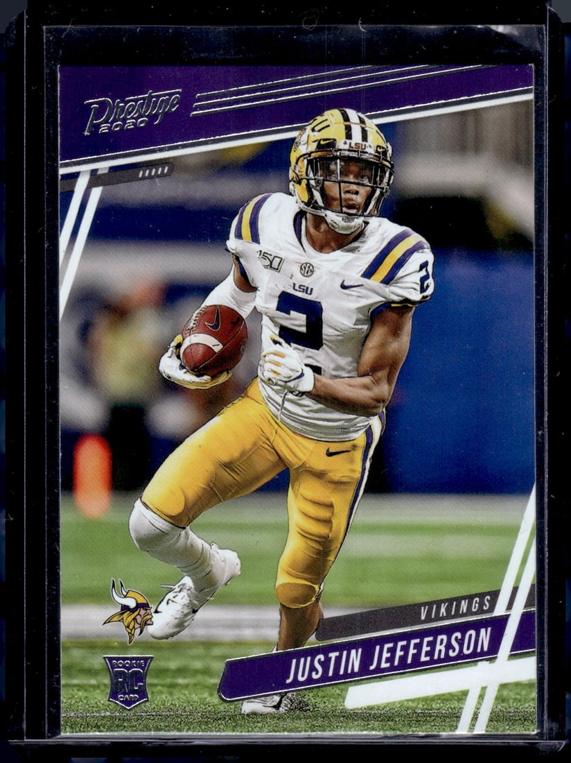 Justin Jefferson Rookie Card 2020 Panini Prestige #267 Minnesota Vikings: Panini Select, Prizm, Mosaic, Contenders, Zenith, Phoenix, Illusions, Absolute, Rookie NFL Sports Trading Cards, SP, SSP, Cards, Football Cards for Sale Near Me, Superbowl & Hall of Fame Player Cards,