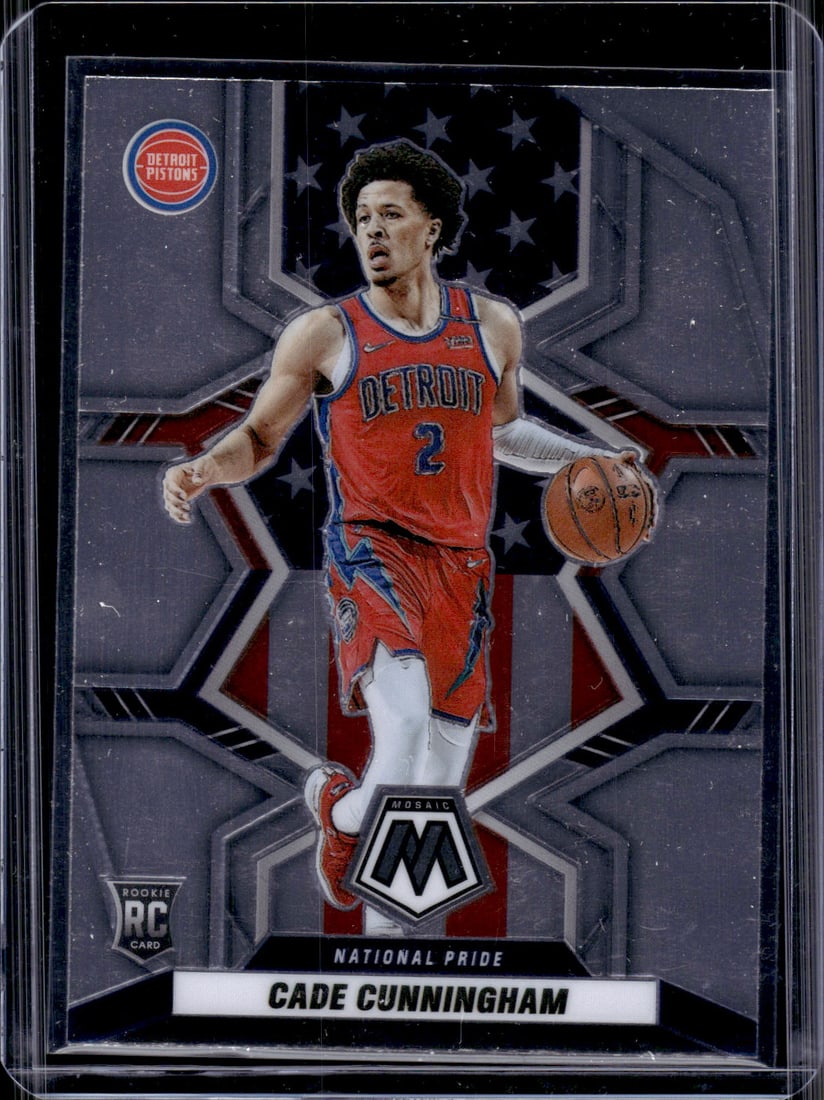 Cade Cunningham Rookie Card National Pride 2021-22 Mosaic #260 Detroit Pistons: Panini Select, Prizm, Mosaic, Contenders, Revolution, Phoenix, NBA Hoops, Rookie NFL Sports Trading Cards, Silver, SP, SSP, Wave Prizms, Numbered Cards, Basketball sports Cards for Sale Near Me, NBA C