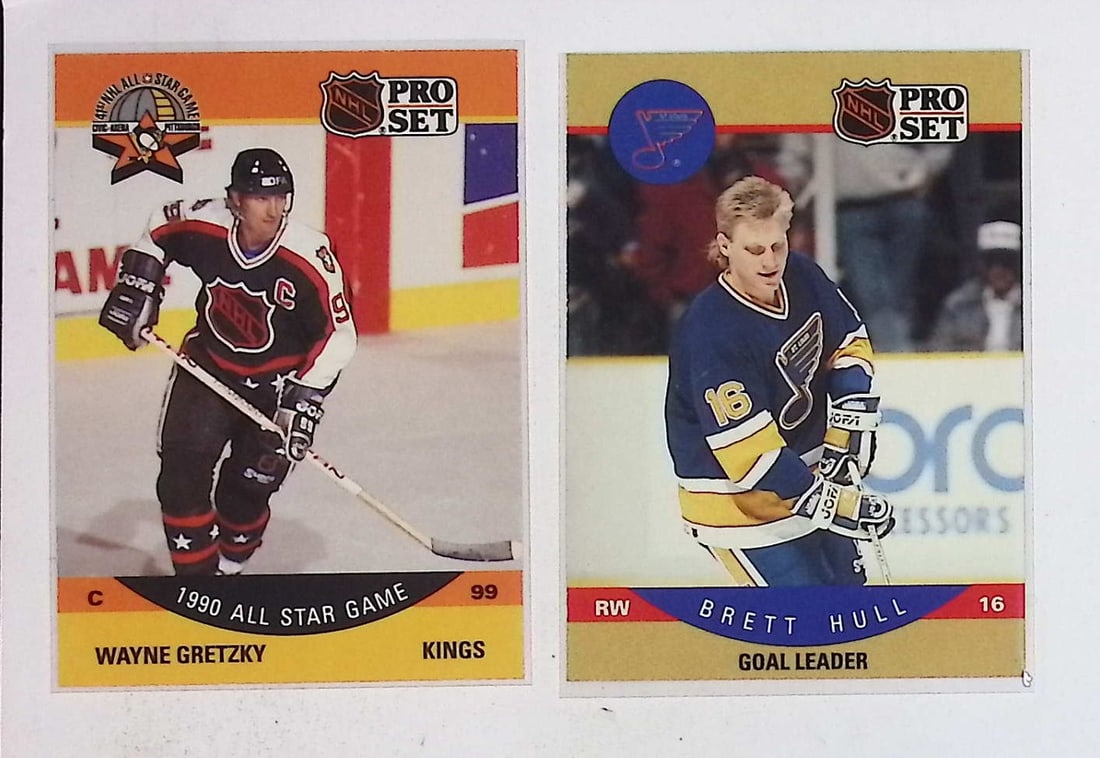 Wayne Gretzky All-Star Game Insert & Brett Hull Goal Leader 1990 Pro Set Hockey Cards (1 of 2)