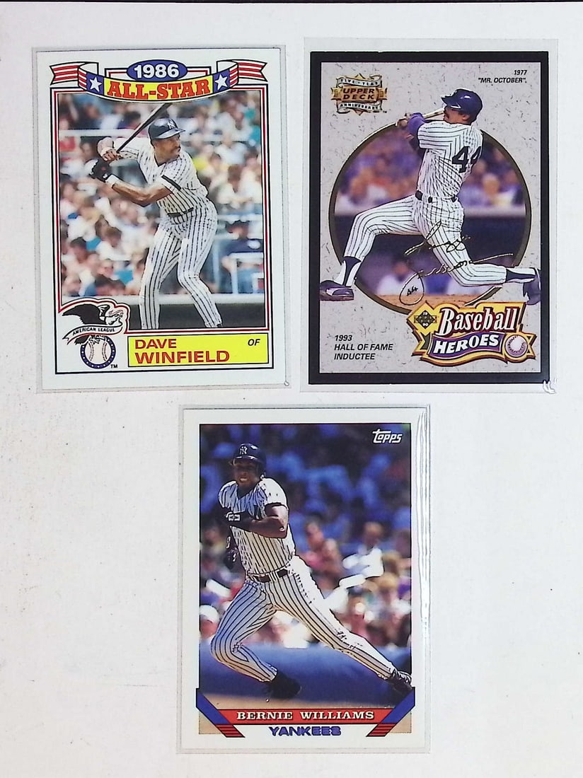 Reggie Jackson HOF Induction 1993, Dave Winfield 1987, & Bernie Williams 1993 All Topps (1 of 2)
