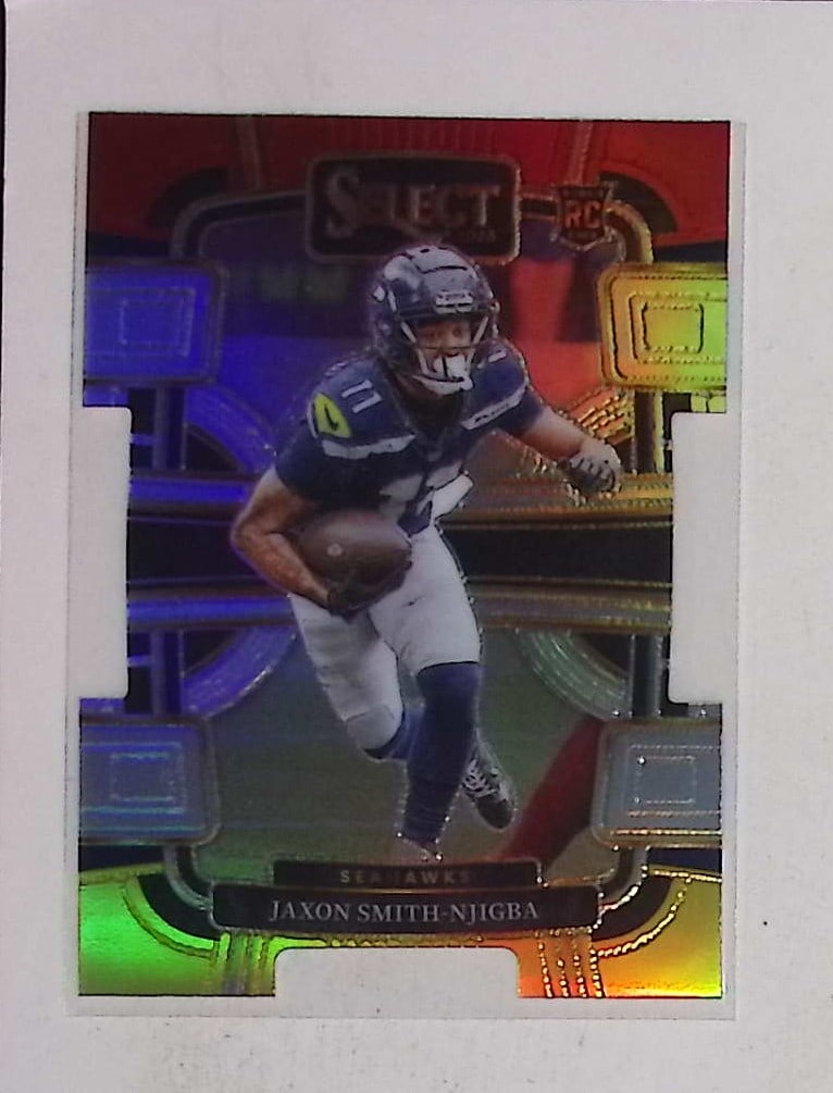 Jaxon Smith-Njigba Red & Yellow Die Cut Prizm Rookie Card 2023 Panini Select #87 (1 of 2)