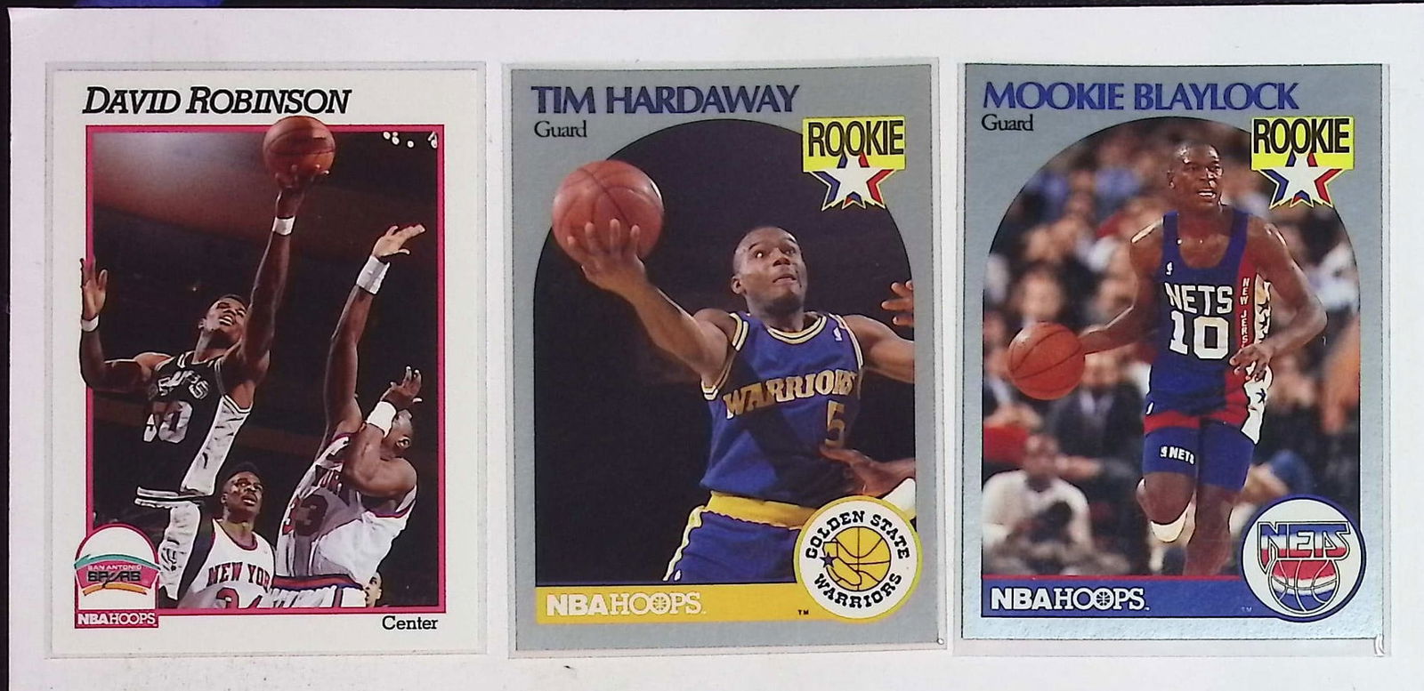 3 Rookie NBA Hoops Vintage 1990 Cards: David Robinson, Tim Hardaway, & Mookie Blaylock (1 of 2)