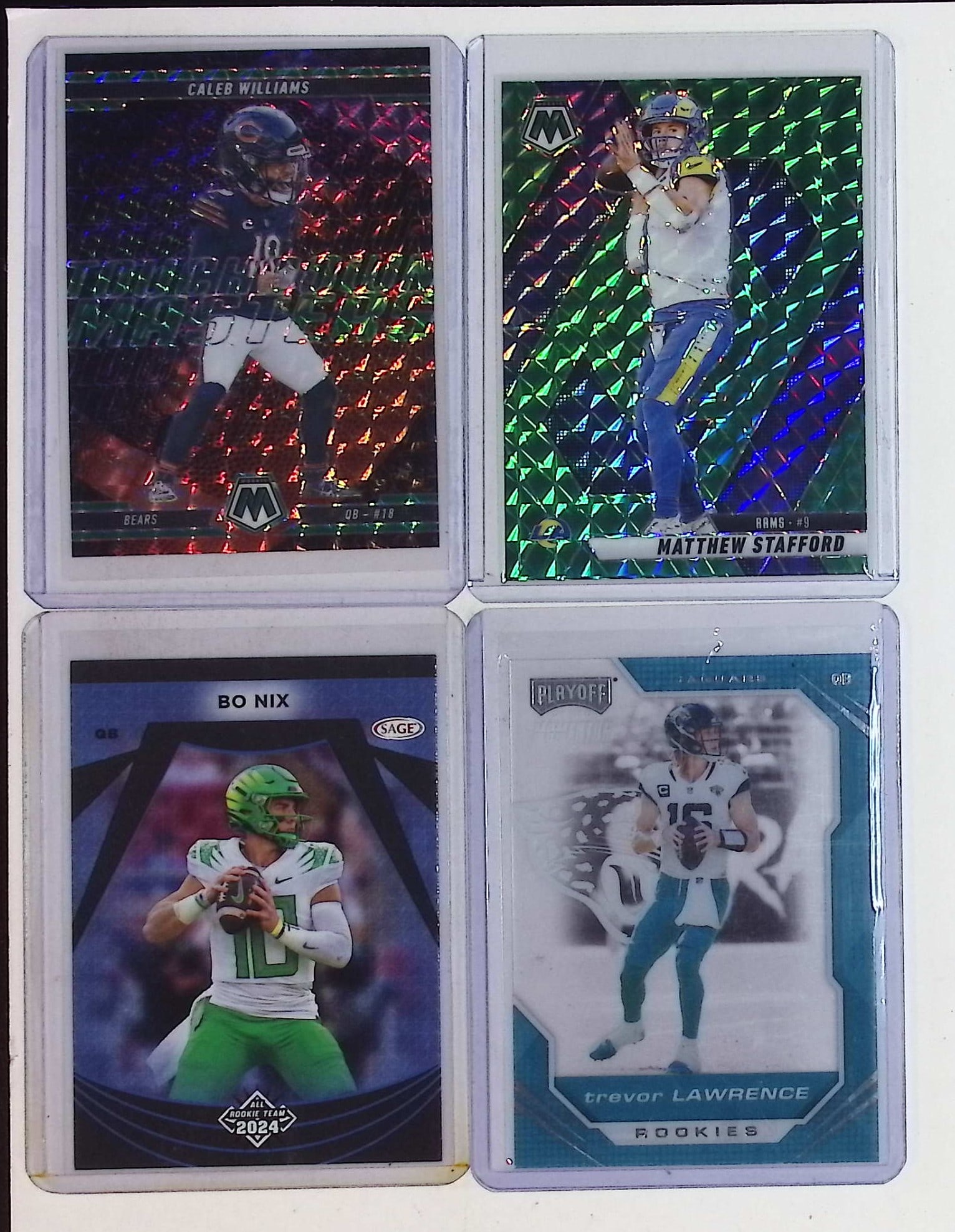 Bo Nix Rookie Card, Caleb Williams, Matthew Stafford, Trevor Lawrence Acetate (1 of 2)