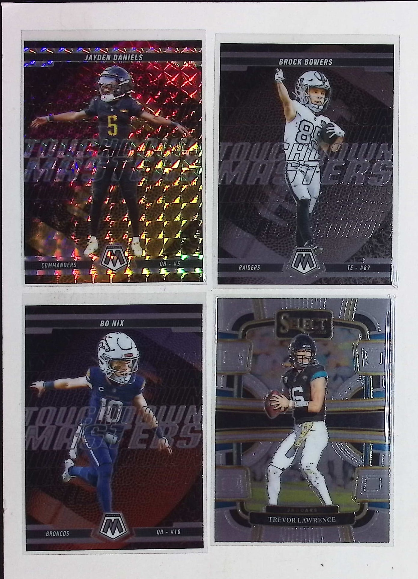 Jayden Daniels Silver Mosaic Prizm, Bo Nix, Trevor Lawrence, Brock Bowers Panini: Panini Select, Prizm, Mosaic, Contenders, Zenith, Phoenix, Illusions, Absolute, Rookie NFL Sports Trading Cards, SP, SSP, Cards, Football Cards for Sale Near Me, Superbowl & Hall of Fame Player Cards,