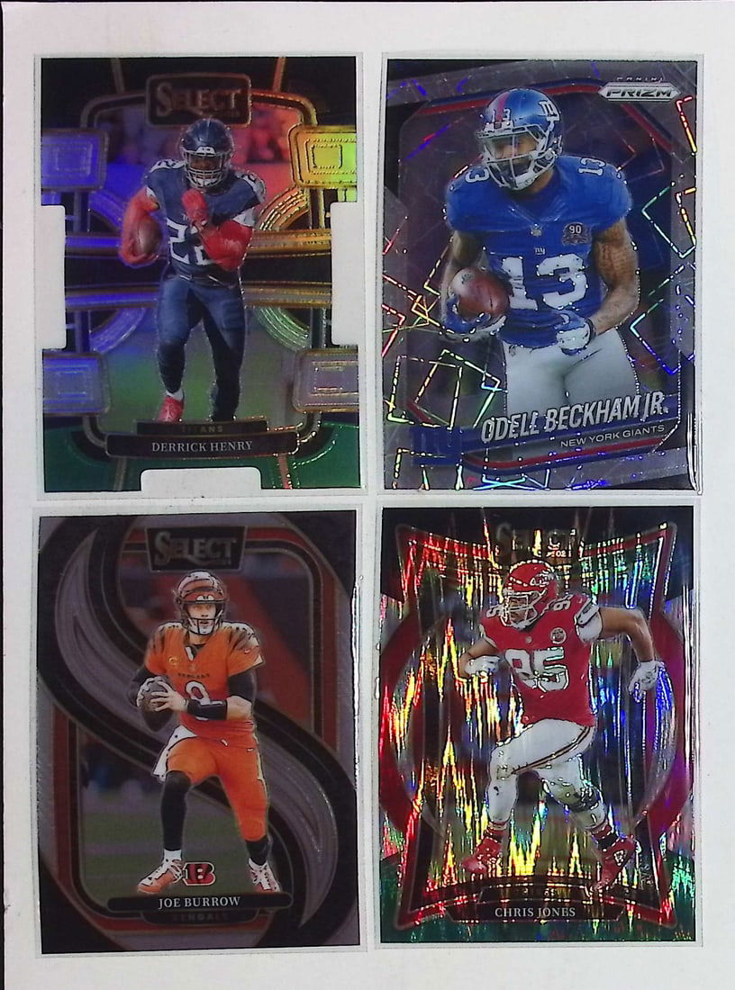 Derrick Henry Die-Cut Silver, Odell Beckham Lazer Prizm, Chris Jones Shock Prizm, Joe Burrow (1 of 2)