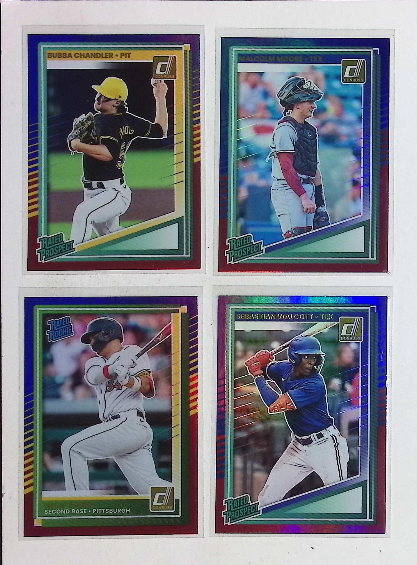 4 Rated Rookie or Prospect 2025 Donruss Baseball Cards: Bubba Chandler, Sebastian Walcott (1 of 2)