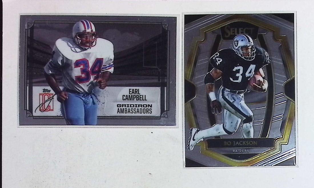 Bo Jackson Panini Select & Earl Campbell Gridiron Ambassadors 2024 Topps Signature Class: Panini Select, Prizm, Mosaic, Contenders, Zenith, Phoenix, Illusions, Absolute, Rookie NFL Sports Trading Cards, SP, SSP, Cards, Football Cards for Sale Near Me, Superbowl & Hall of Fame Player Cards,
