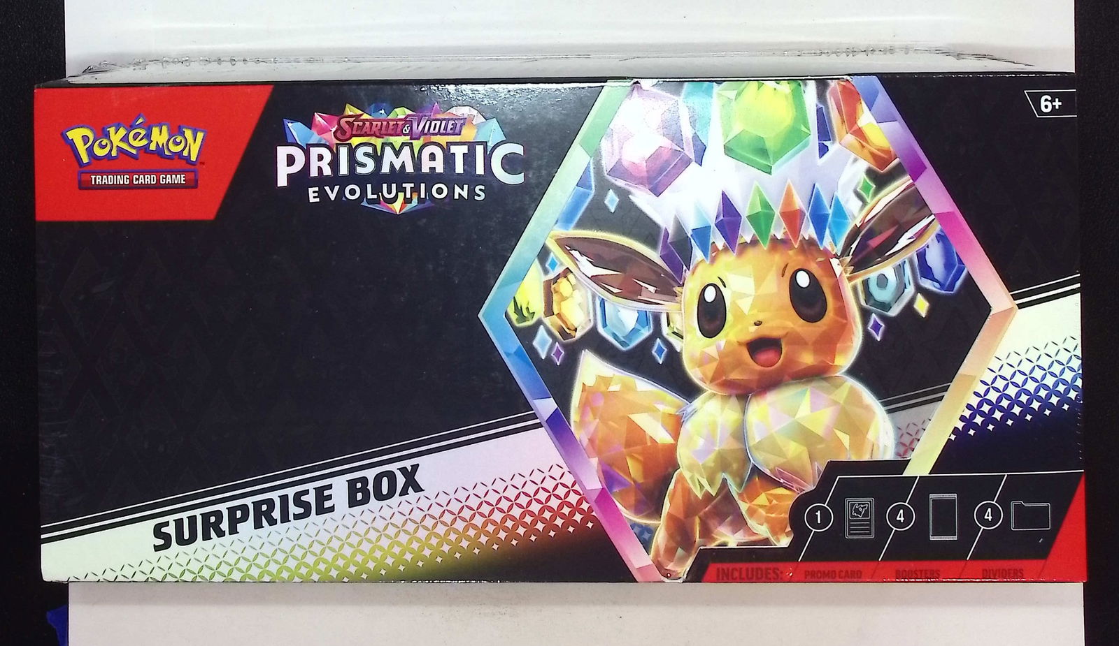 Pokemon Scarlet & Violet Prismatic Evolutions Surprise Box: 1 Foil Promo Card & 4 Booster Packs: Pokemon Trading Card Game Cards, Charizard, Pikachu, Mewto, EX, Referse Holo, Holo Rare Cards, Secret Rare Cards, Full Art Cards, Evee, 3 Stars Ultra Rare Cards, Double Rare, Illustration Rare, Specia