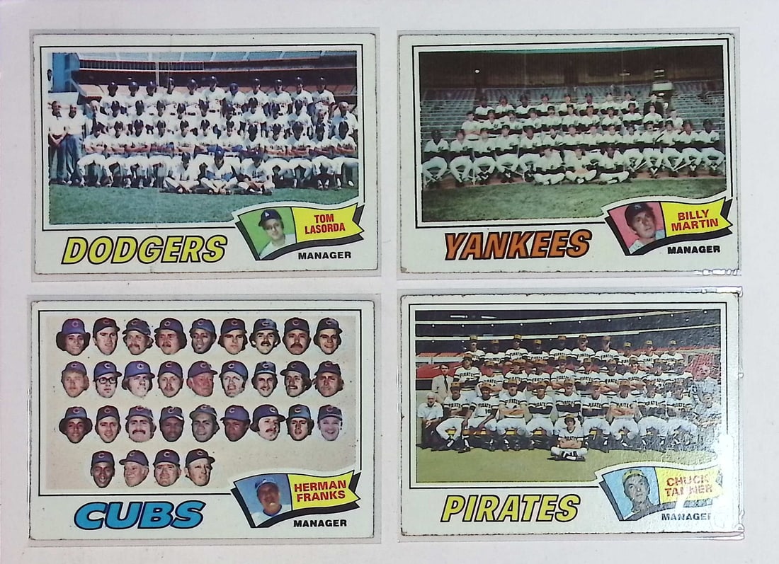 Vintage 1977 Topps Team Cards, Los Angeles Dodgers, Chicago Cubs, New York Yankees, Pittsburgh (1 of 2)