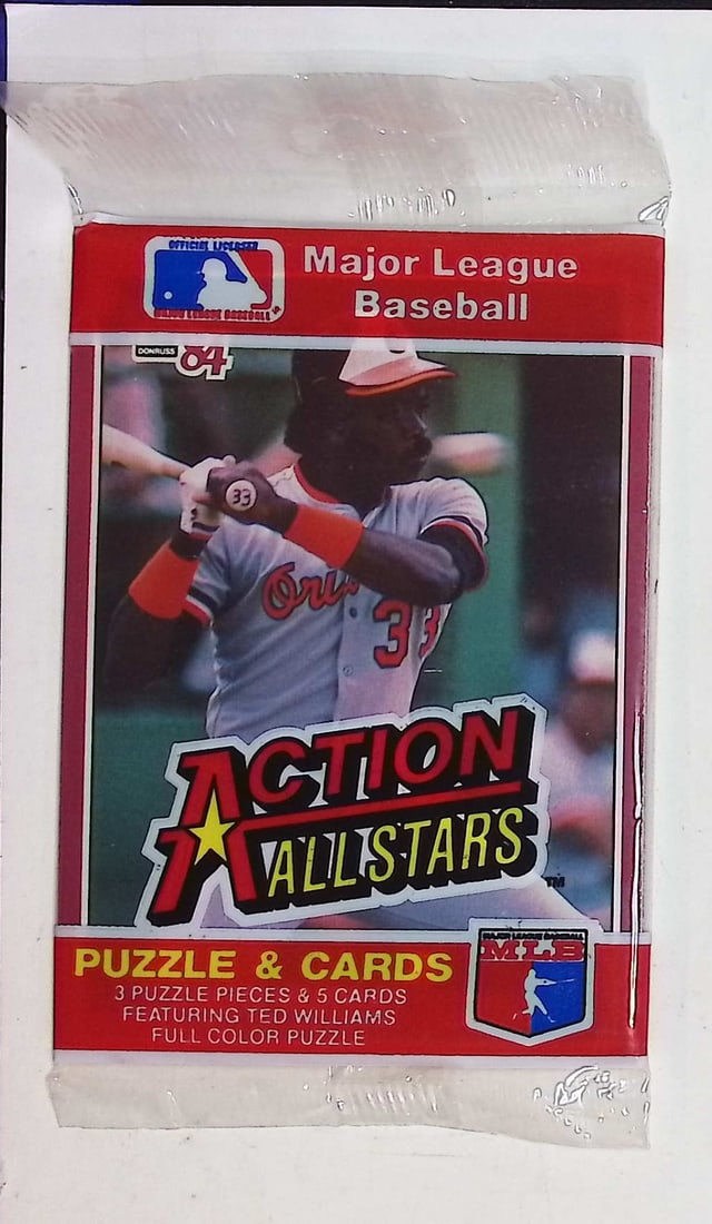 1984 Donruss Action All-stars Baseball Jumbo Card Pack - Eddie Murray on Front: Vintage Valuable Donruss Baseball MLB Trading & Sports Cards, Robin Yount, George Brett, Rickey Henderson, Nolan Ryan, Old Sports Cards for Sale Near Me, Oversized Sports Cards, World Series & Hall of