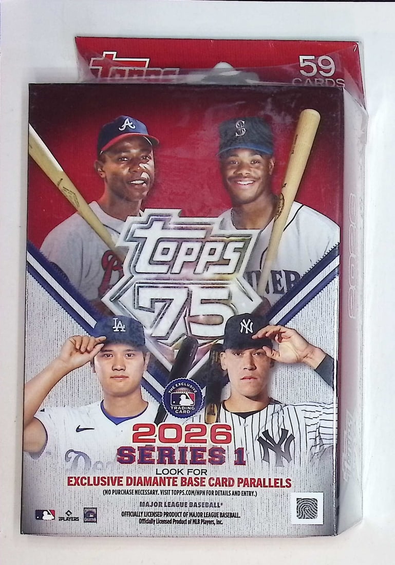 2026 Topps Series 1 Baseball 75th Anniversary Hanger Box: Factory Sealed Topps Baseball MLB Trading & Sports Cards, Rookie Cards in this set are James Wood, Dylan Crews, Speckled, SP, SSP, Variations, Autographs, Chrome, Refractors, 1976 Topps, Sports Cards