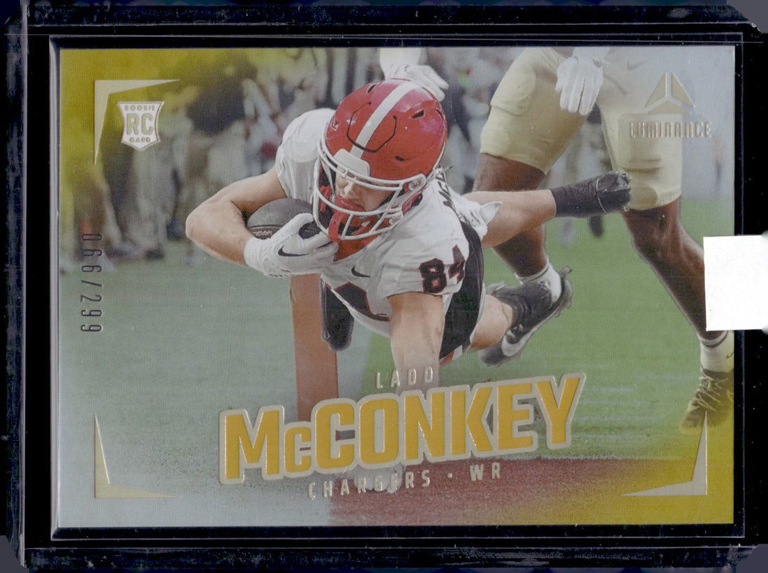 Ladd McConkey Rookie Card Gold /299 2024 Luminance #188 Georiga Bulldogs, Chargers: Panini Select, Prizm, Mosaic, Contenders, Zenith, Phoenix, Illusions, Absolute, Rookie NFL Sports Trading Cards, SP, SSP, Cards, Football Cards for Sale Near Me, Superbowl & Hall of Fame Player Cards,