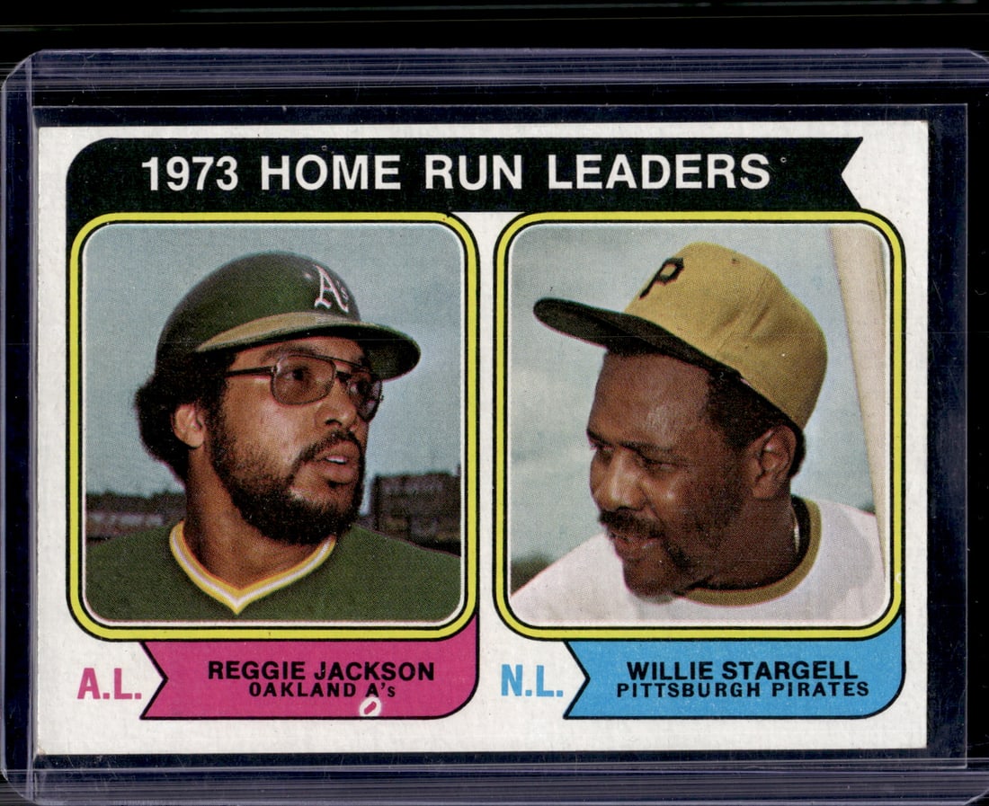 1973 HR Leaders Reggie Jackson/Willie Stargell 1974 Topps #202 Vintage Baseball Card: Topps Baseball MLB Trading & Sports Cards, Sports Cards for Sale Near Me, World Series & Hall of Fame Players Memorabilia, Refractors, X-Fractors, Numbered, SP, SSP, Valuable Auction Memorabilia Lots