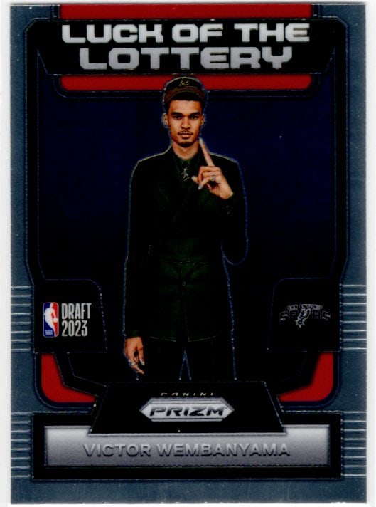 Victor Wembanyama Rookie Card Luck of the Lottery 2023-24 Panini Prizm #7 Spurs: Panini Select, Prizm, Mosaic, Contenders, Revolution, Phoenix, NBA Hoops, Rookie NFL Sports Trading Cards, Silver, SP, SSP, Wave Prizms, Numbered Cards, Basketball sports Cards for Sale Near Me, NBA C