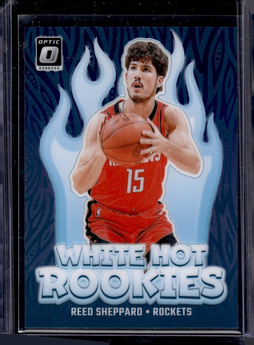 Reed Sheppard White Hot Rookies Purple Prizm 2024-25 Optic #12 Houston Rockets (1 of 2)