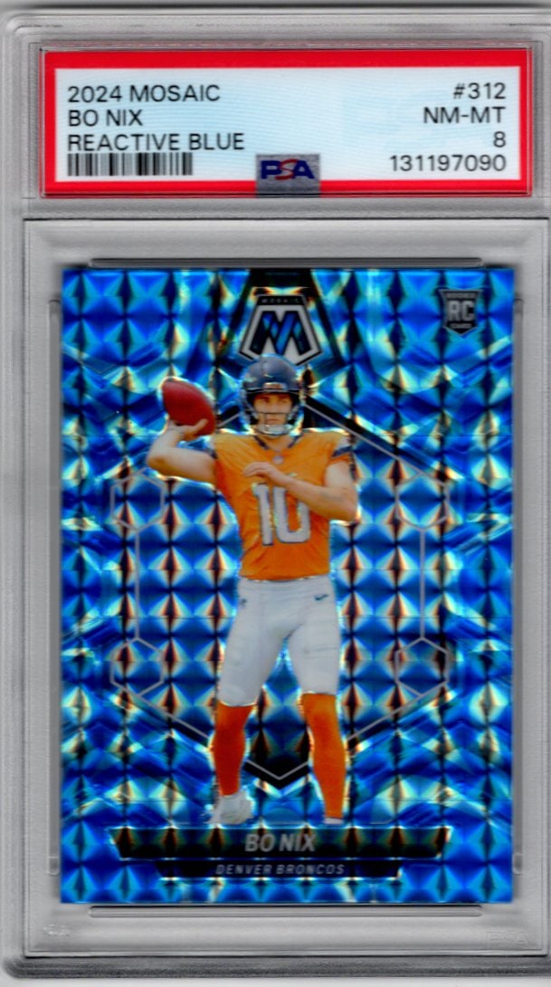Bo Nix Rookie Card Blue Reactive Prizm 2024 Mosaic #312 PSA 8 Denver Broncos (1 of 2)