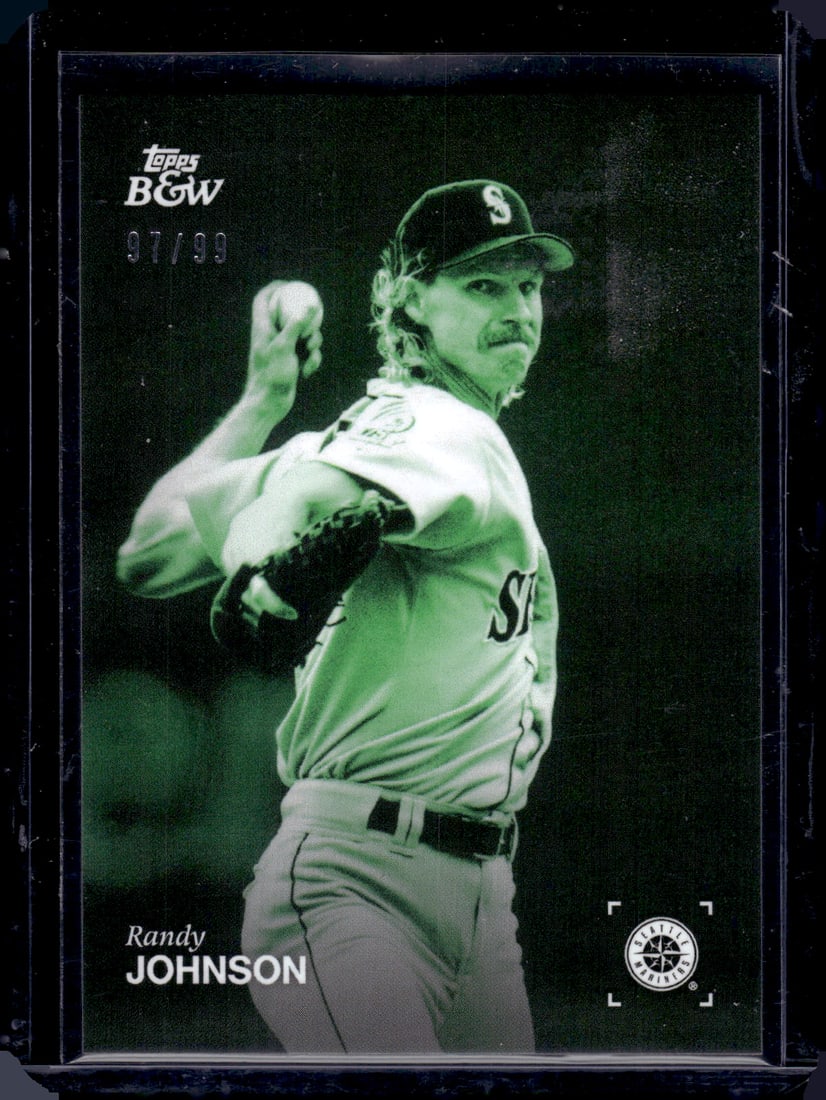 Randy Johnson Green /99 2025 Topps Black & White #97 Seattle Mariners (1 of 2)