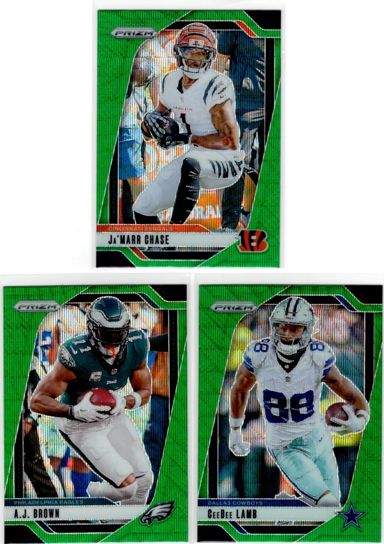 Lot of 3 2024 Panini Prizm NFL WR Green Waves. Ja'Marr Chase, Aj Brown, Ceedee Lamb (1 of 2)