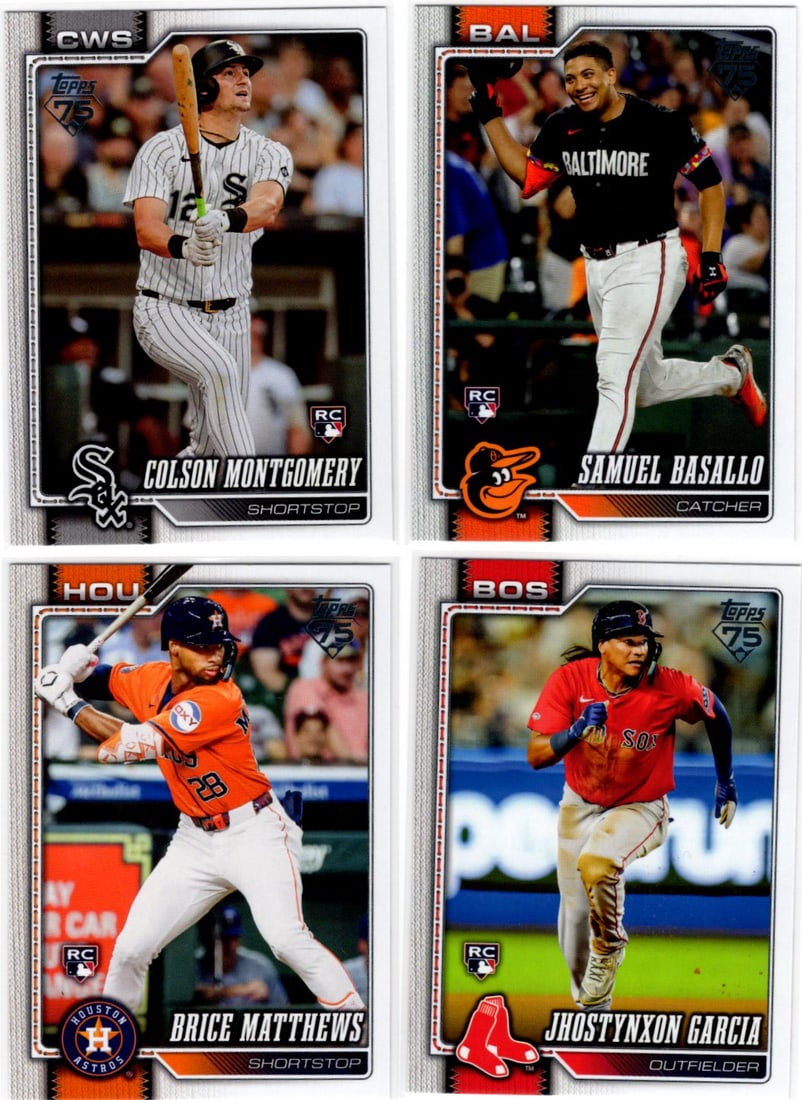 Lot of 4 2026 Topps MLB Rookie Cards. Montgomery, Basallo, Matthews, Garcia (1 of 2)