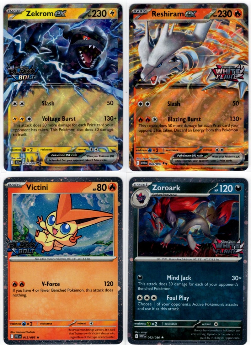 Lot of 4 Pokemon Black Bolt & White Flare Stamped Promo Cards. All Different, See Pics (1 of 2)