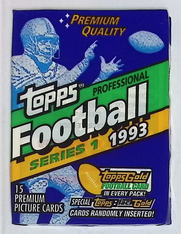1993 Topps Football Card Retail Box Wax Pack - John Elway, Dan Marino, Joe Montana: Vintage Valuable Football NFL Trading & Sports Cards, Old Sports Cards Sold On Line, Auction Lots Sold On Line, Super Bowl and Hall of Fame Players, Dallas Cowboys, Buffalo Bills, Steelers, 49ers, Joe