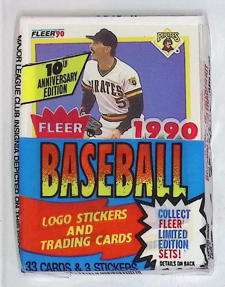 1990 Fleer Baseball Series 1 CELLO FAT PACK Retail Box Pack - 33 Cards & 3 Stickers Sports Cards (1 of 2)