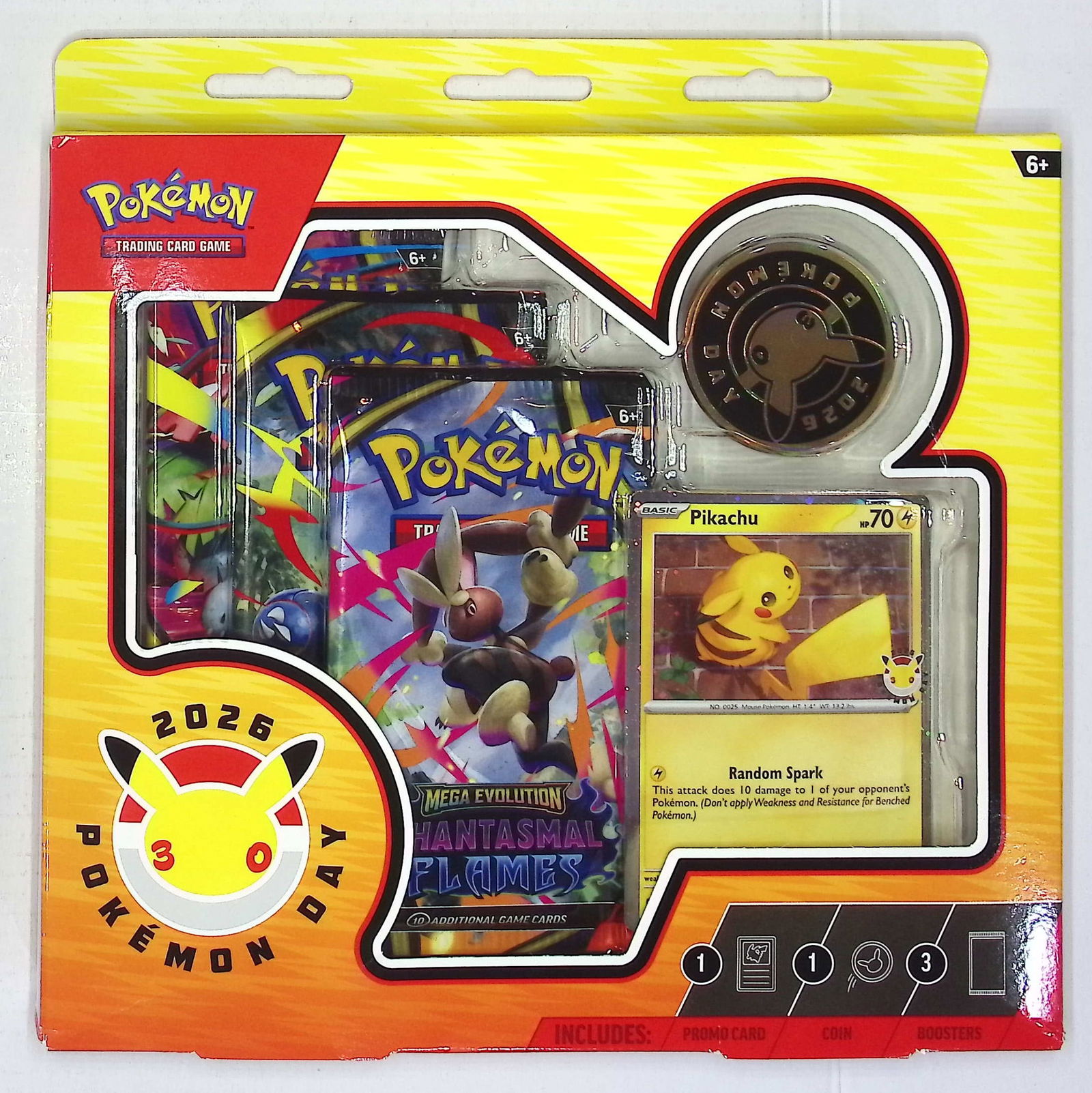 2026 POKEMON DAY Phantasmal Flames Collection Box w/1 Coin - 3 Booster Packs (1 of 2)