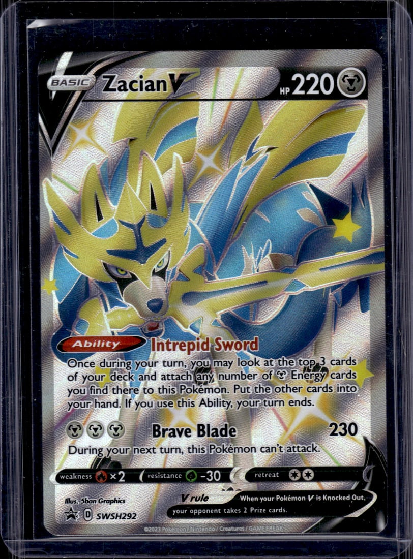 2023 Pokemon Sword & Shield Promo Zacian V Shiny #SWSH292: Pokemon Trading Card Game Cards, Charizard, Pikachu, Mewtwo, Reverse Holo, Holo Rare, Secret Rare Cards, Full Art Cards, Eevee, Ultra Rare Card, Illustration Rare, Special Illustration Rare SIR