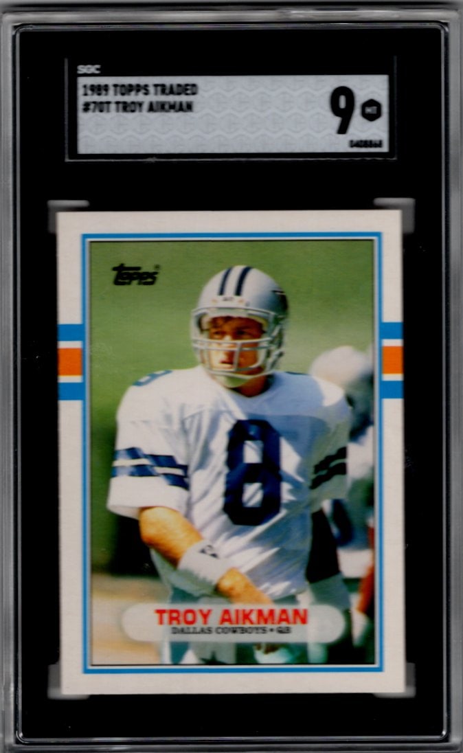 Troy Aikman Rookie Card 1989 Topps Traded #70T SGC 9 Dallas Cowboys: Topps Football NFL Trading Sports Cards, Sports Cards for Sale Near Me, Super Bowl & Hall of Fame Player Cards, Resurgence, Composite, SP, SSP, Valuable Auction Memorabilia Lots For Sale On Line