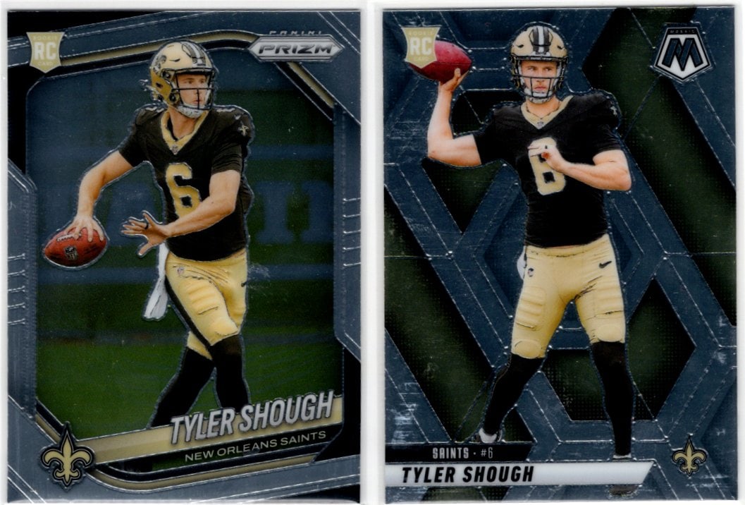 Lot of 2 Tyler Shough Rookie Cards. Panin Prizm #327 & Mosaic #312. New Orleans Saints (1 of 2)